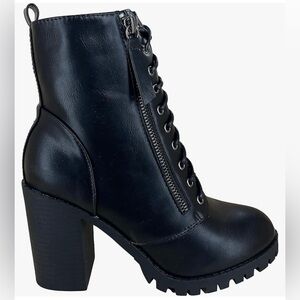 Women's Chunky Heel Booties Lace Up Round Toe Platform Ankle Boots Size 8